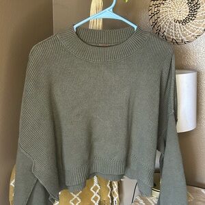Free People Olive Green Crew Neck Sweater
